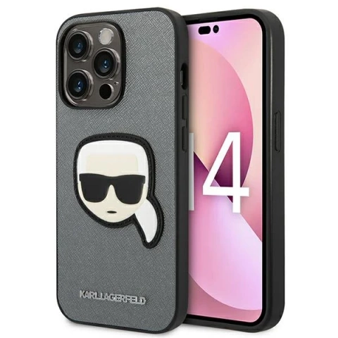 Etui Karl Lagerfeld KLHCP14XSAPKHG do iPhone 14 Pro Max 6,7' hardcase Saffiano Karl`s Head Patch srebrny/silver